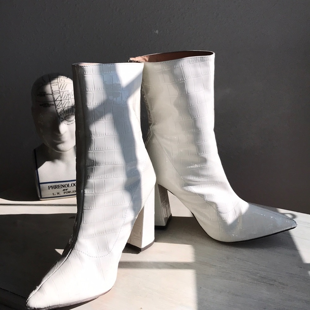 White Croc Detail Booties